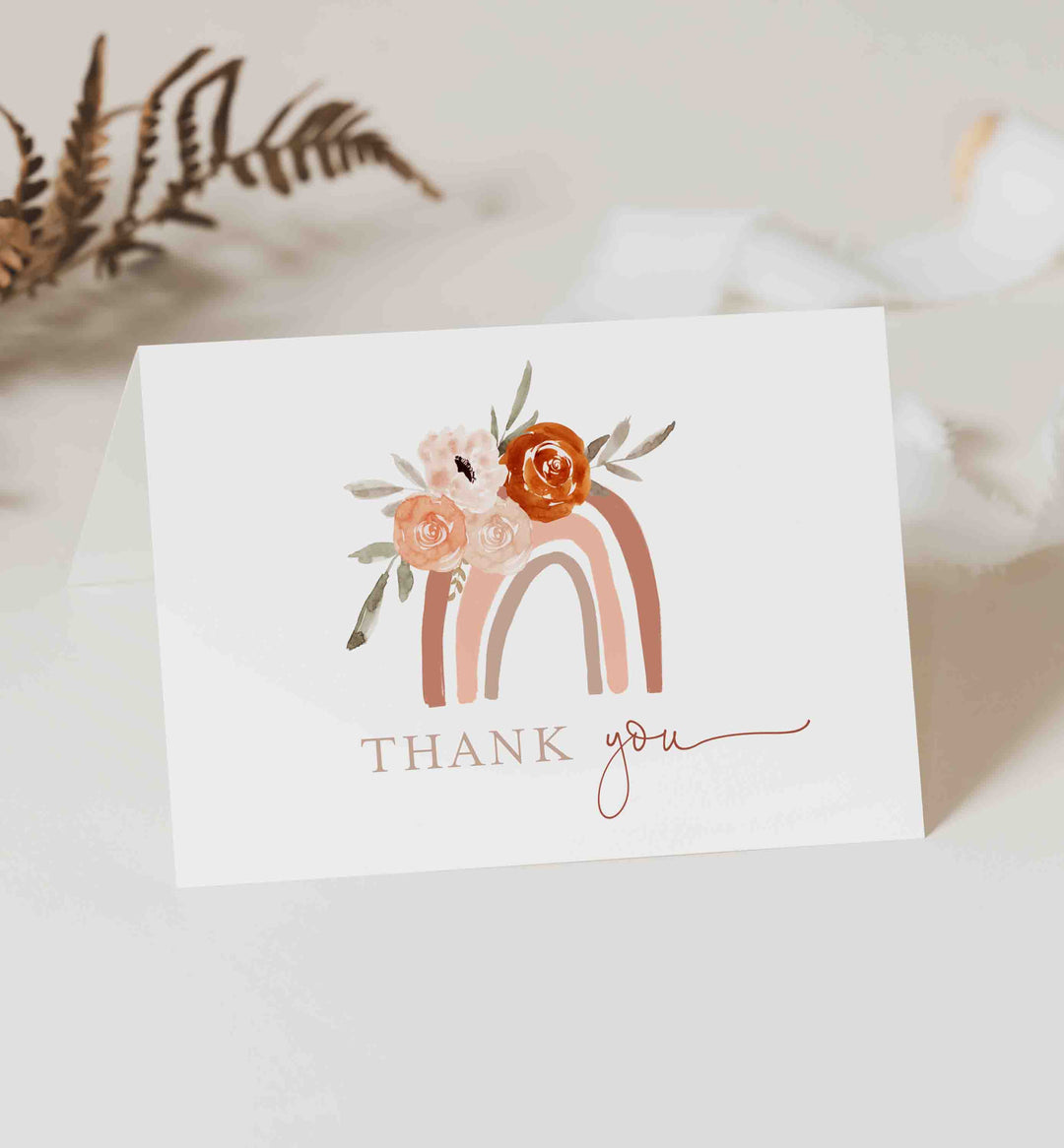 Flower Rainbow Baby Shower Thank You Card Printable