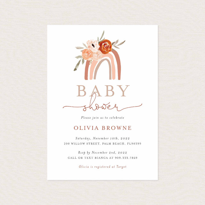 Flower Rainbow Baby Shower Invitation Printable