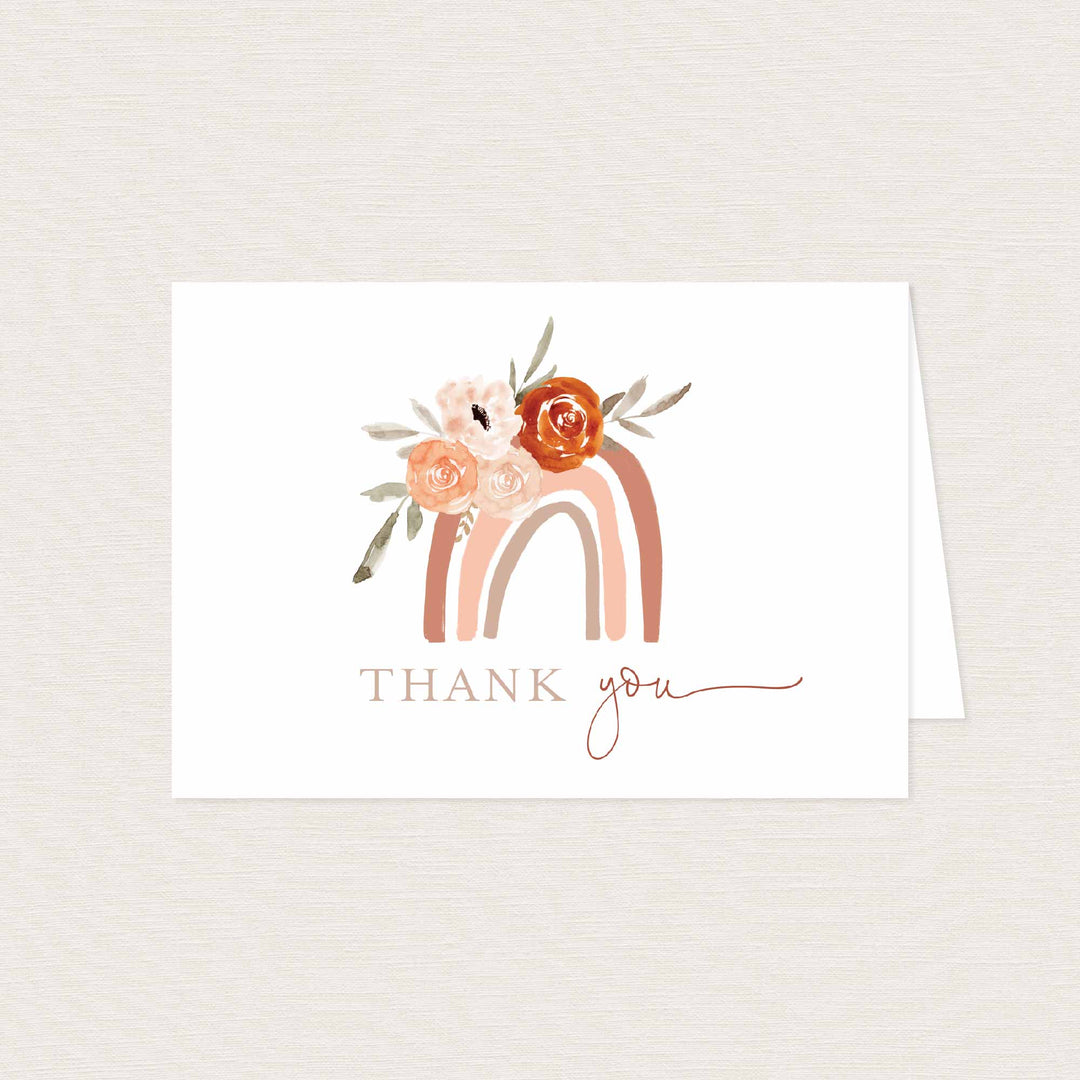 Flower Rainbow Baby Shower Thank You Card Printable