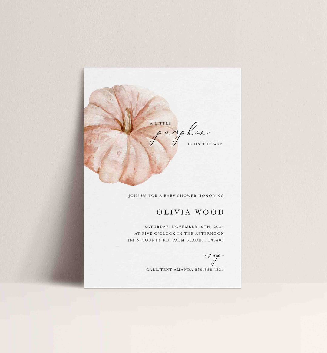 Minimal Pumpkin Baby Shower Invitation Printable