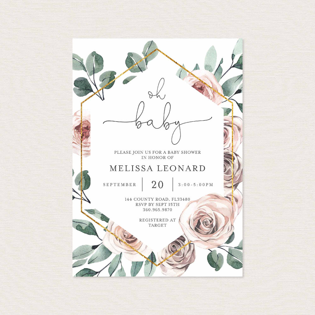 Boho Rose Baby Shower Invitation Printable