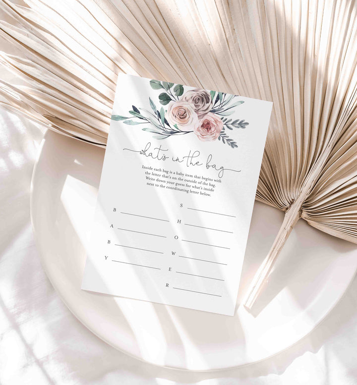 Boho Rose Baby Shower Guess What's In The Bag Game Printable