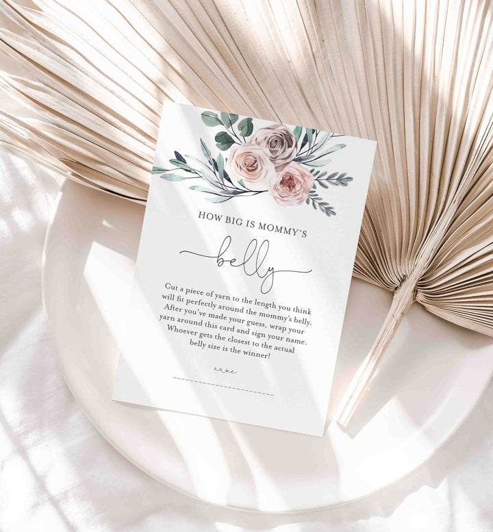 Boho Rose Baby Shower How Big Is Mummy's Belly Game Printable