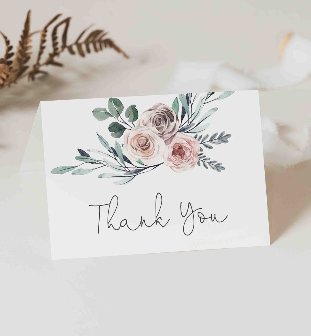 Boho Rose Baby Shower Thank You Card Printable