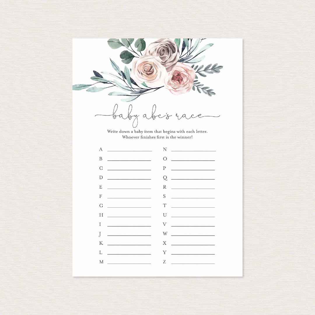 Boho Rose Baby Shower ABC's Race Game Printable