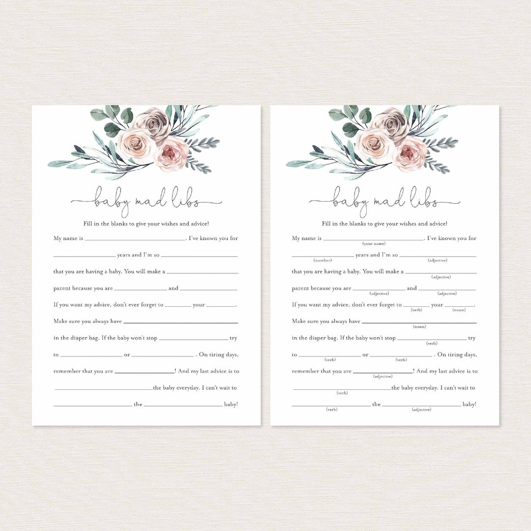 Boho Rose Baby Shower Mad Libs Printable