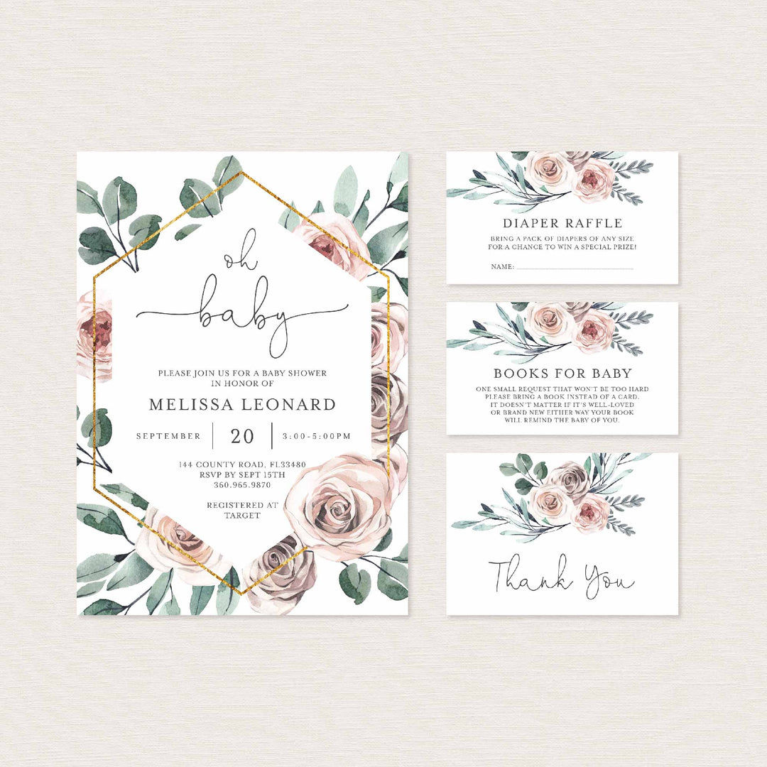 Boho Rose Baby Shower Suite Printable