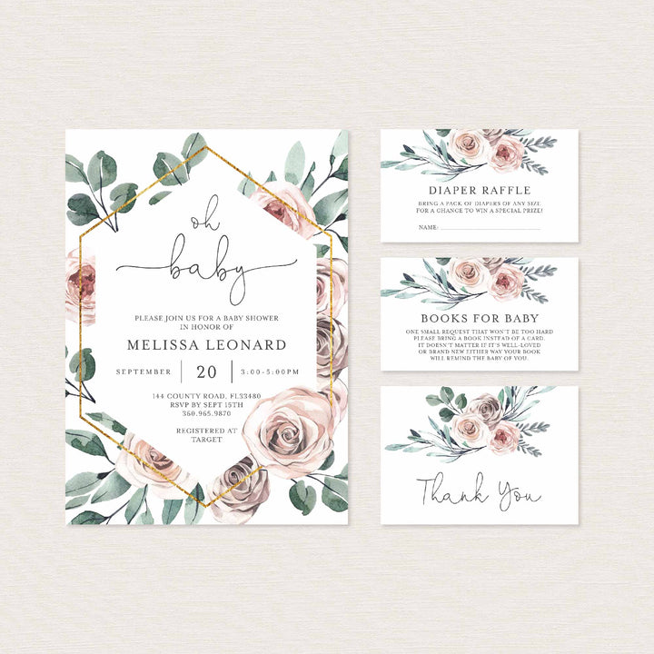 Boho Rose Baby Shower Suite Printable