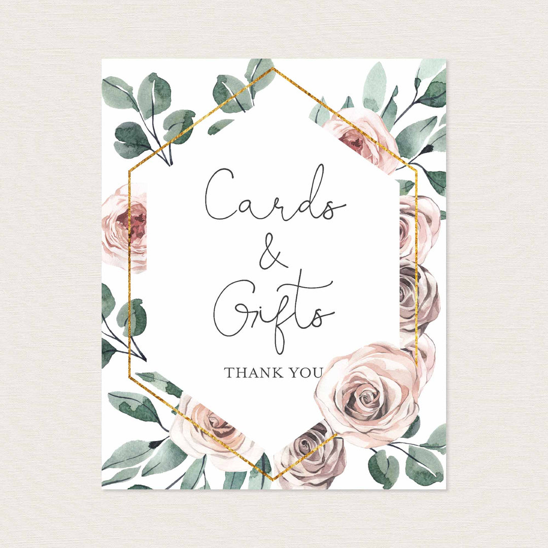 Boho Rose Baby Shower Cards and Gifts Sign Printable