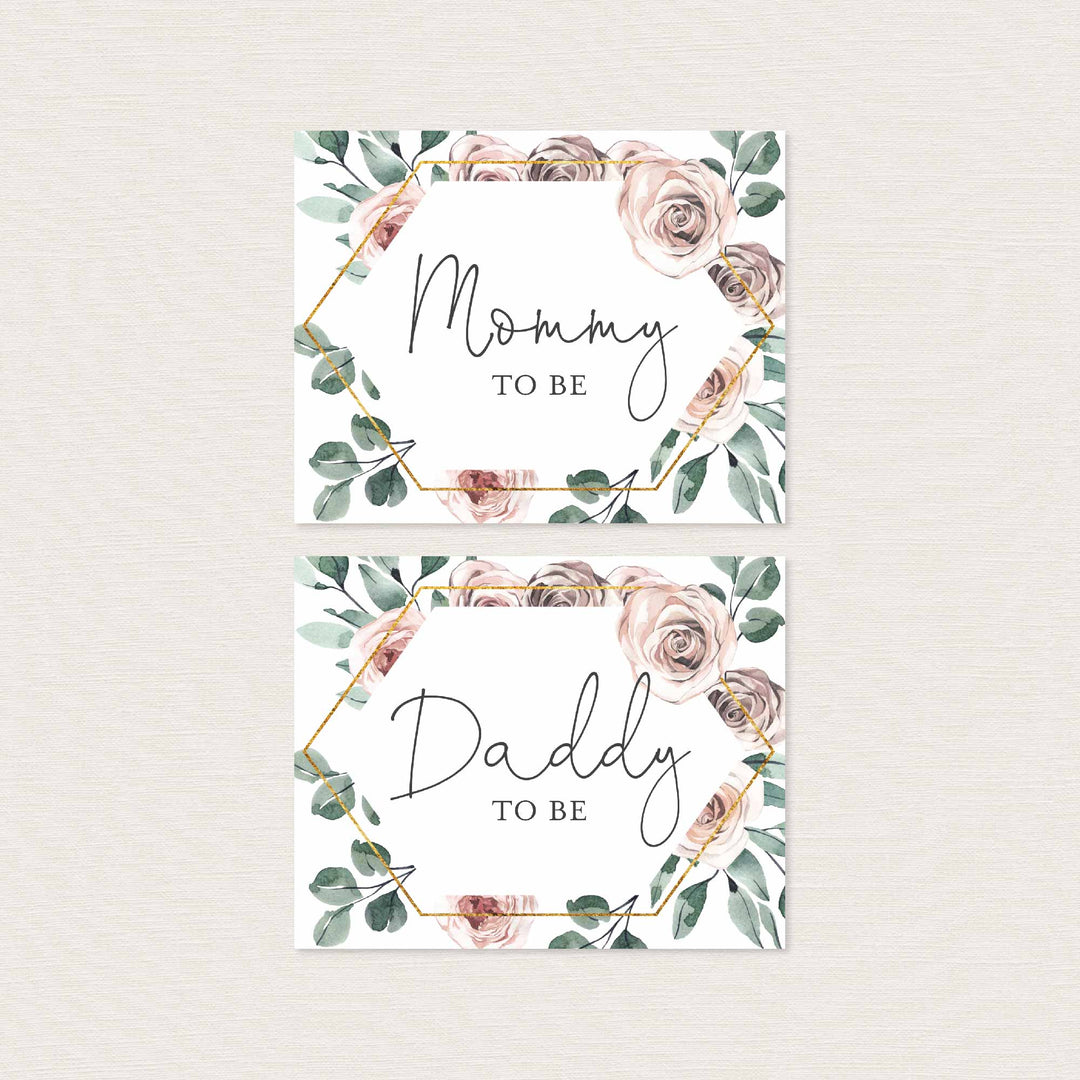 Boho Rose Mummy and Daddy To Be Chair Sign Printable