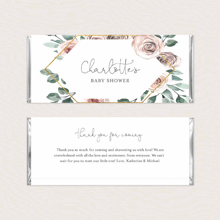 Boho Rose Baby Shower Chocolate Bar Wrapper Printable