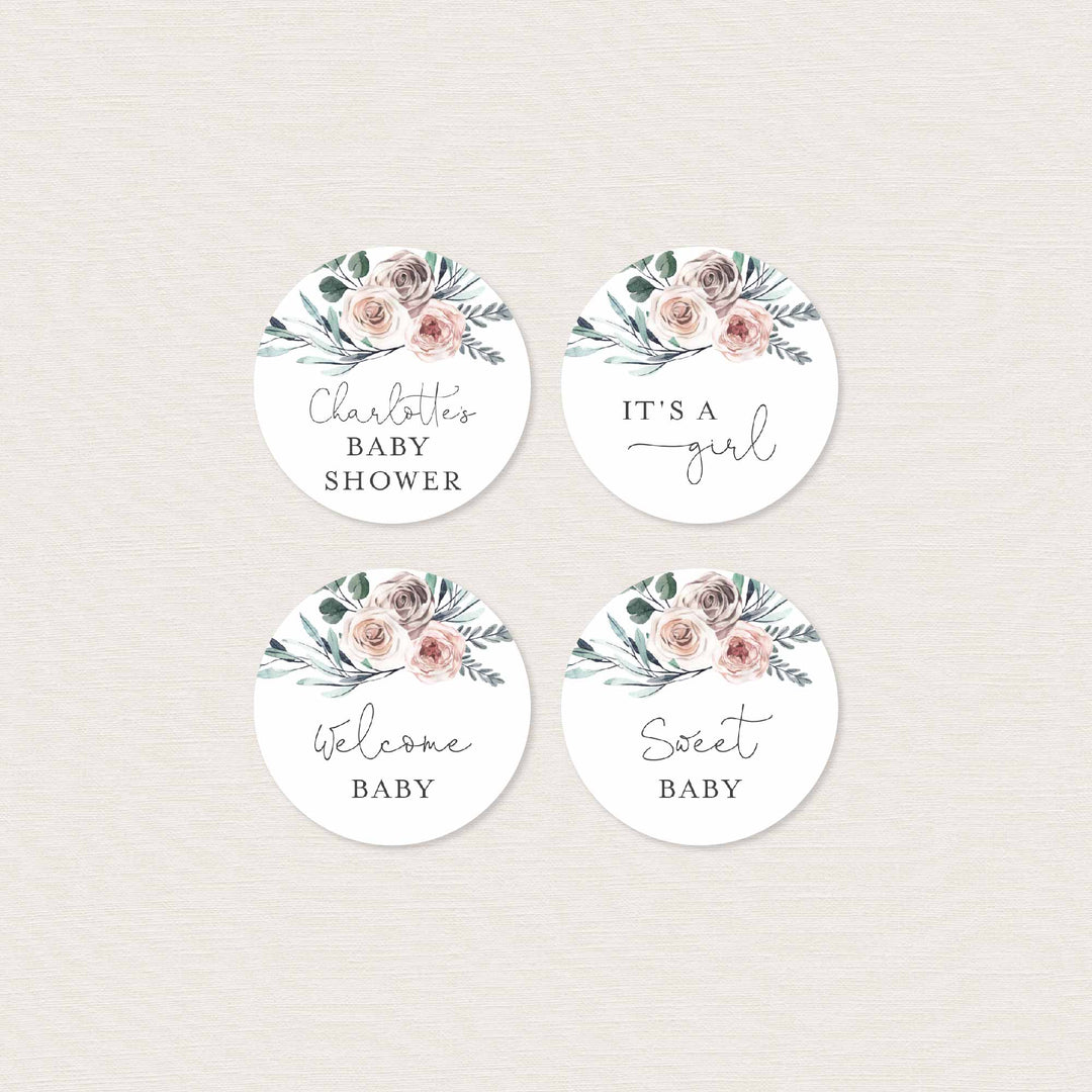 Boho Rose Baby Shower Cupcake Toppers and Cupcake Wrappers Printable