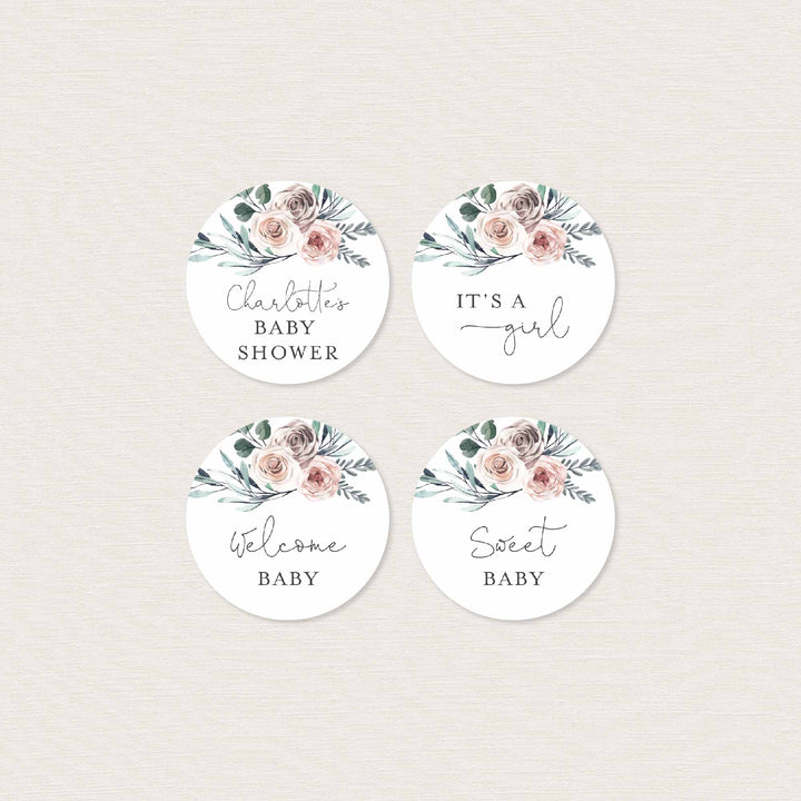 Boho Rose Baby Shower Cupcake Toppers and Cupcake Wrappers Printable