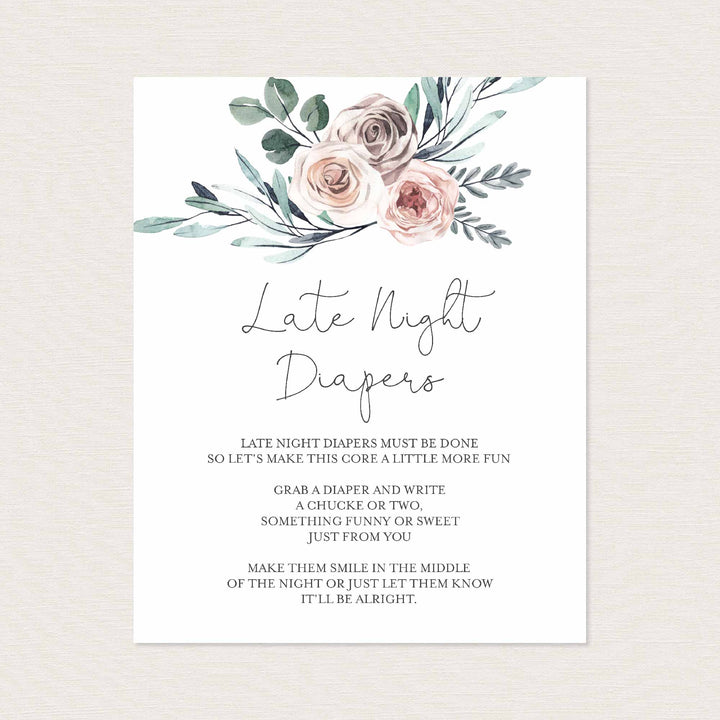 Boho Rose Baby Shower Diaper Thoughts or Late Night Diapers Printable