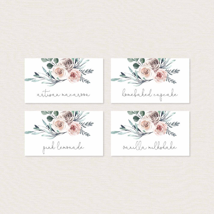 Boho Rose Baby Shower Food Labels Printable