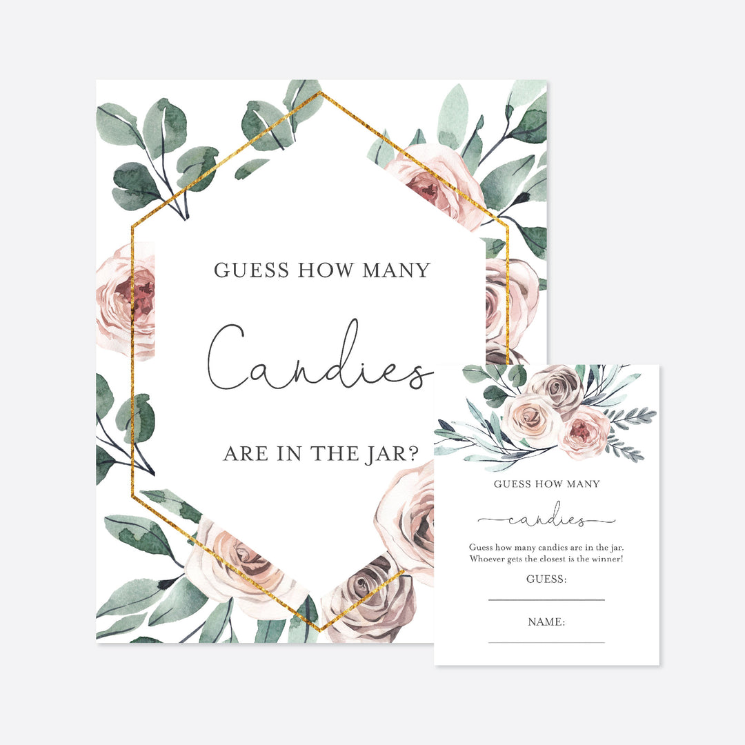 Boho Rose Baby Shower Guess How Many Candies Game Printable