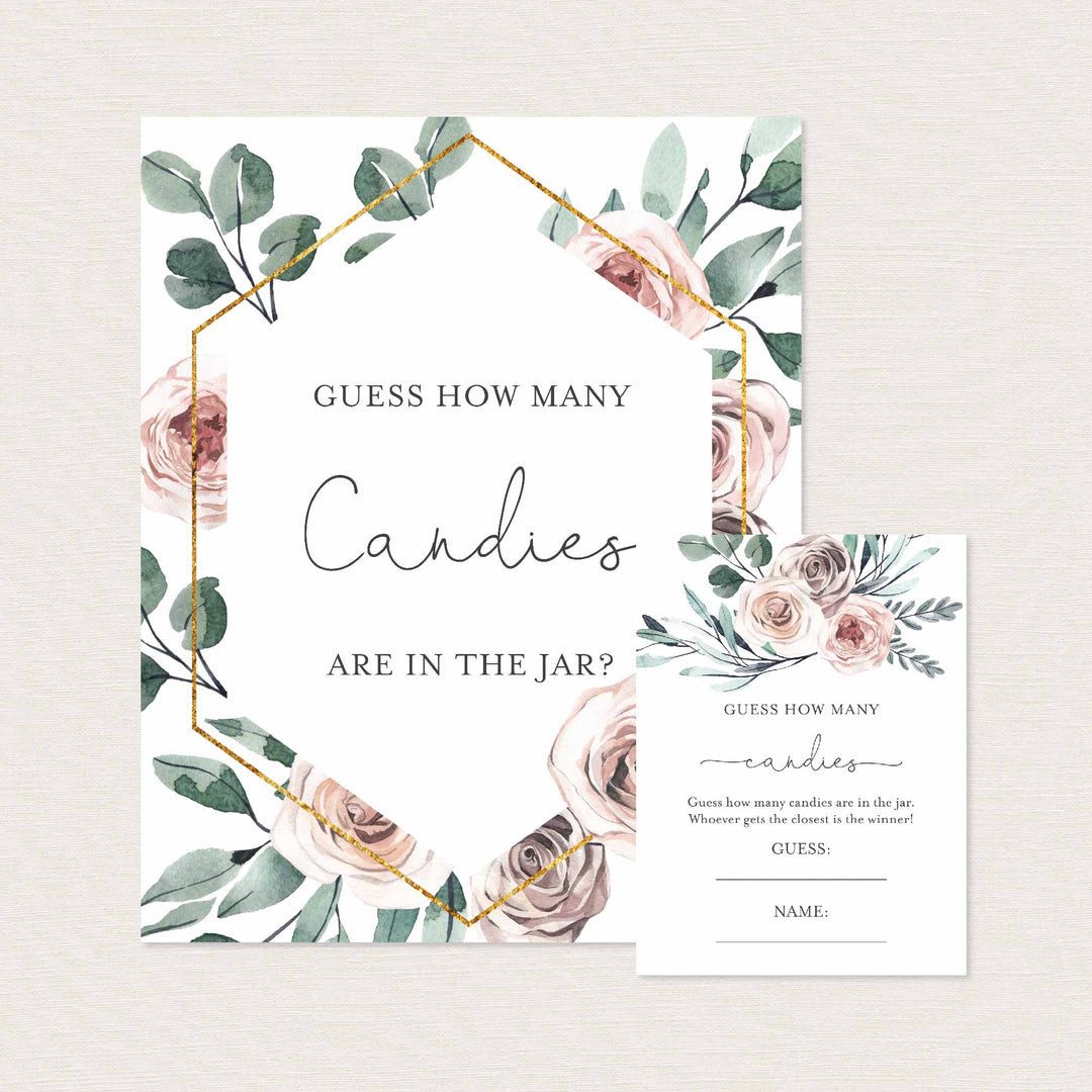 Boho Rose Baby Shower Guess How Many Candies Game Printable