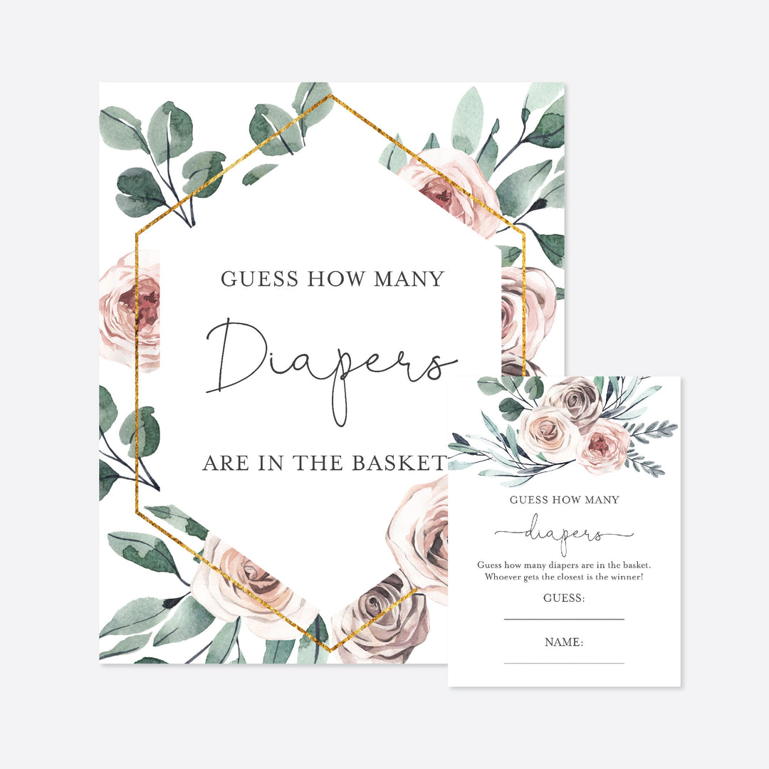 Boho Rose Baby Shower Guess How Many Diapers Game Printable