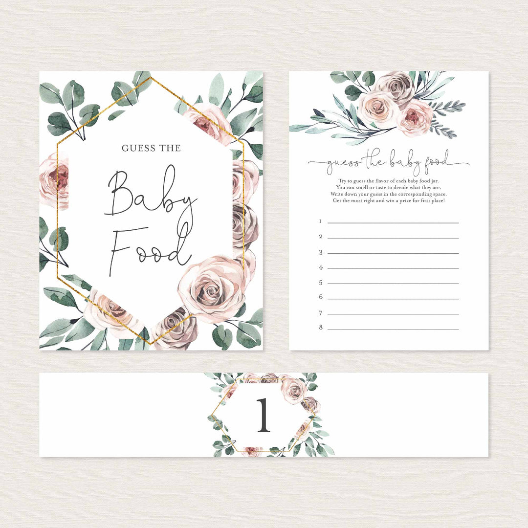 Boho Rose Baby Shower Guess The Baby Food Game Printable