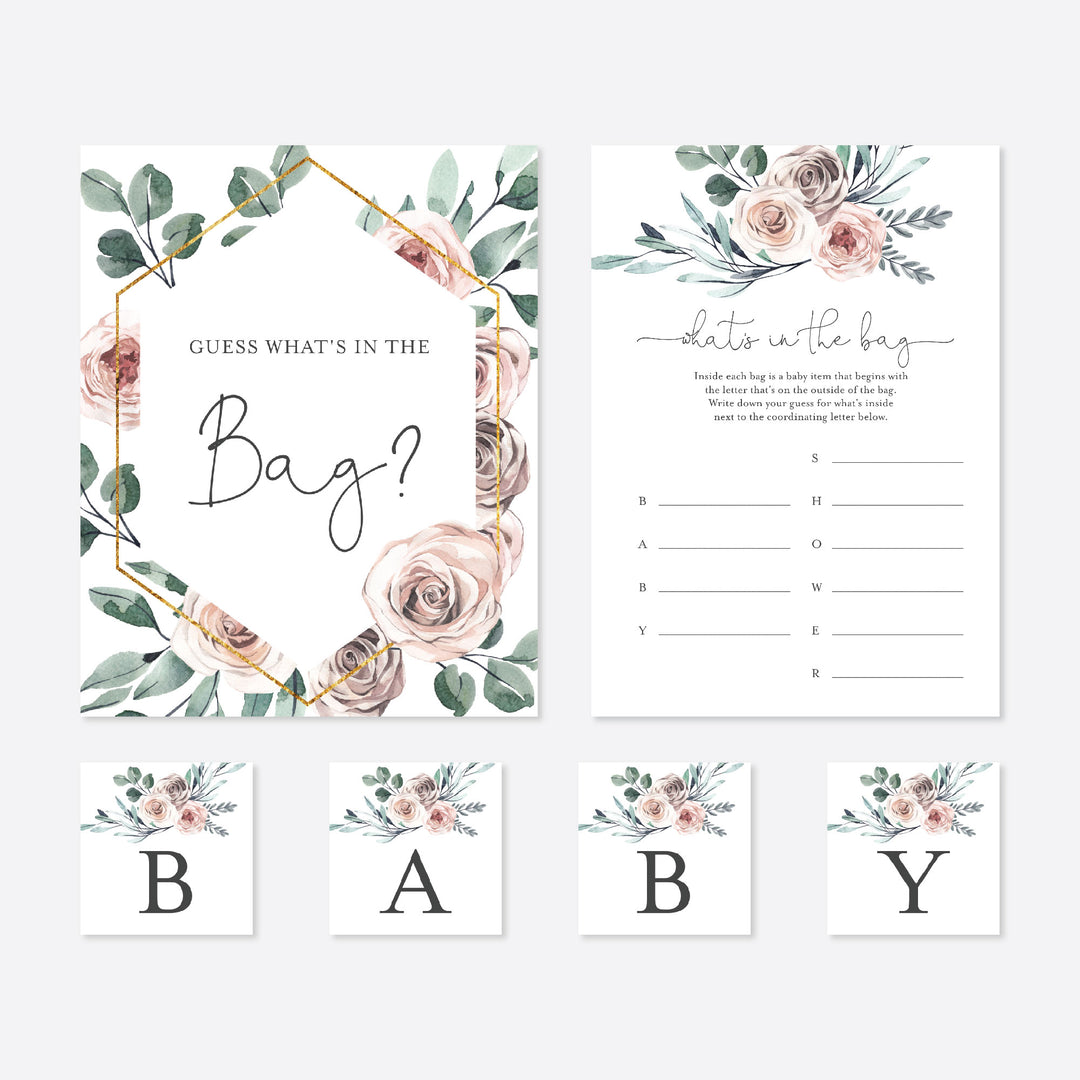Boho Rose Baby Shower Guess What's In The Bag Game Printable