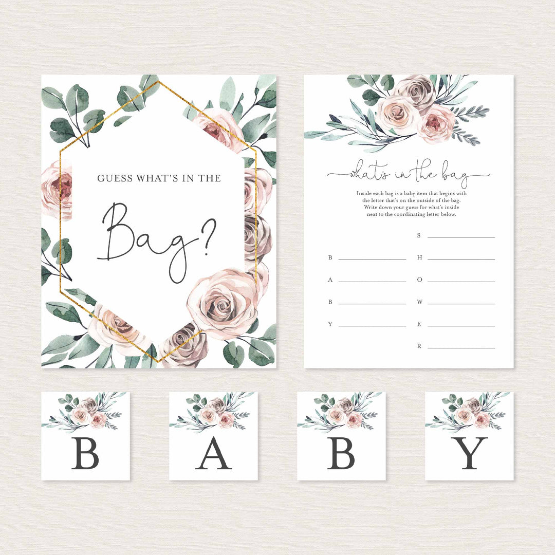 Boho Rose Baby Shower Guess What's In The Bag Game Printable