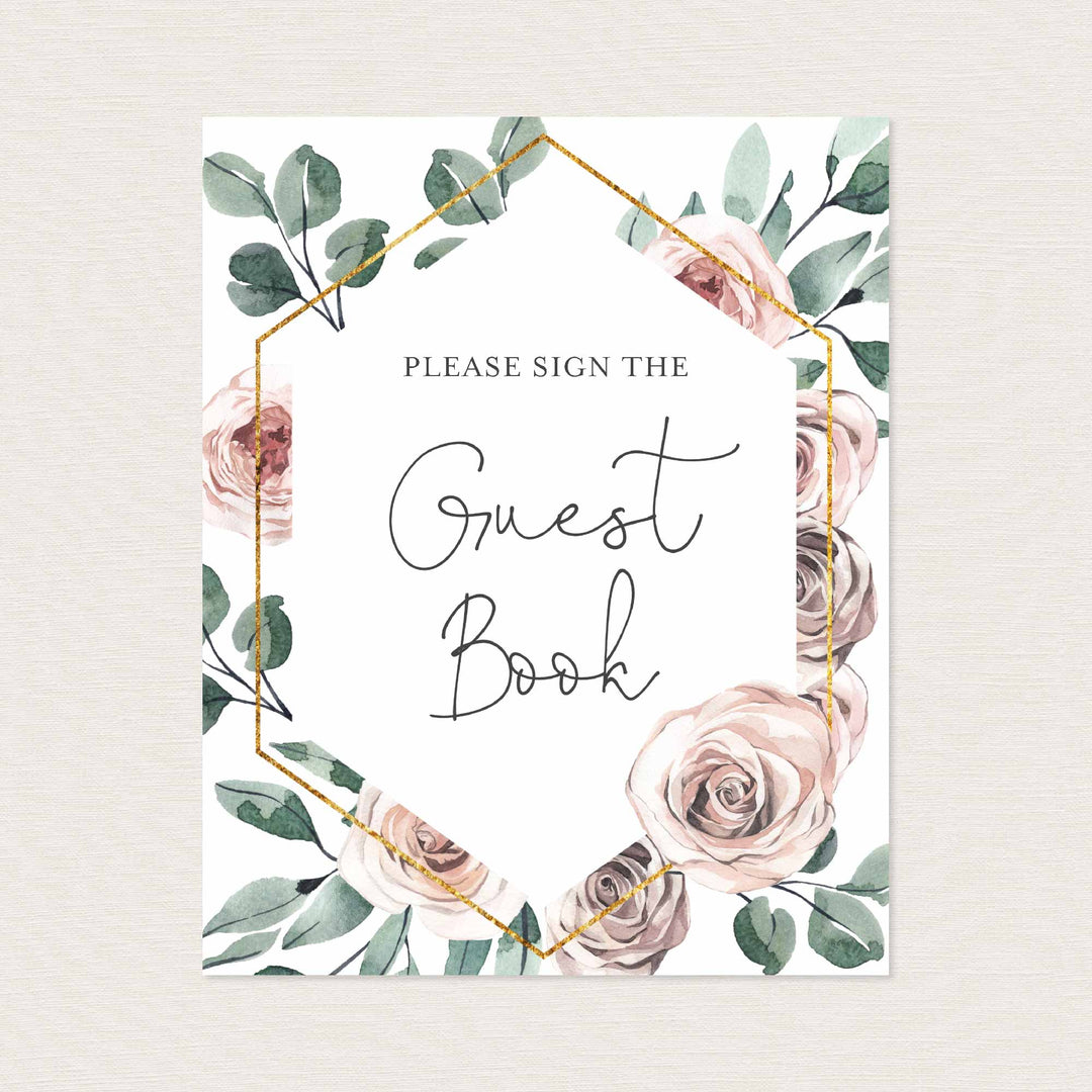 Boho Rose Baby Shower Guestbook Sign Printable