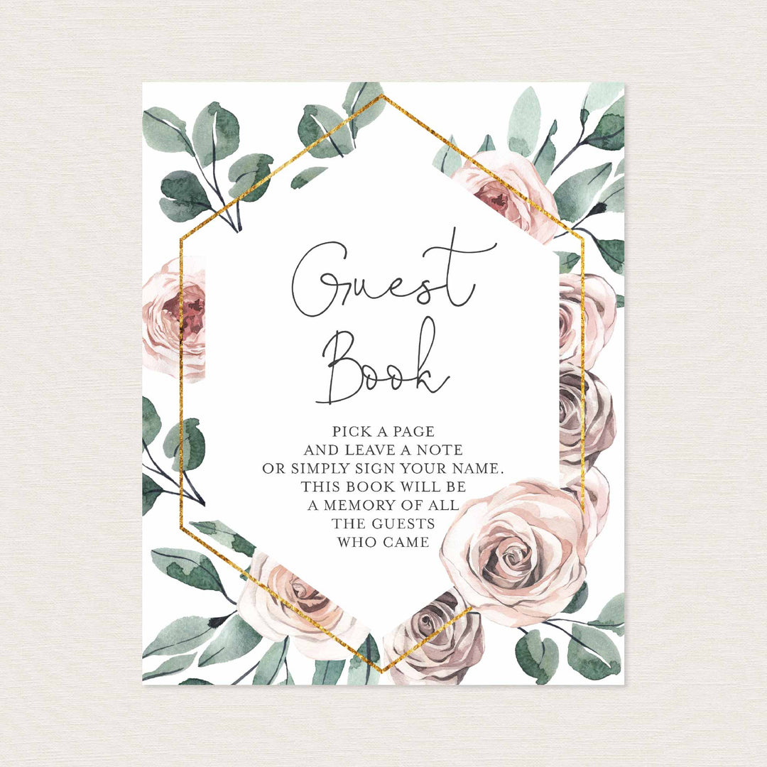 Boho Rose Baby Shower Guestbook Sign Printable