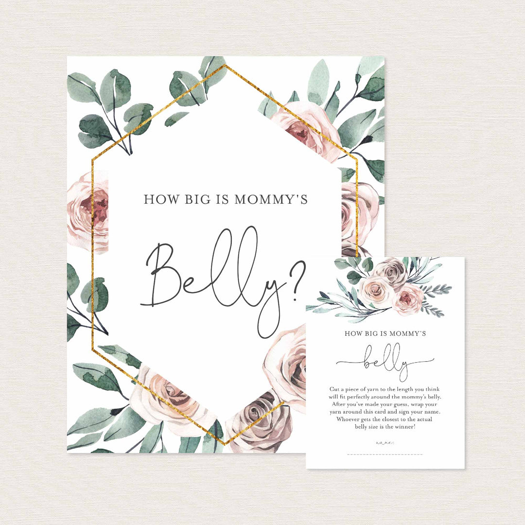 Boho Rose Baby Shower How Big Is Mummy's Belly Game Printable