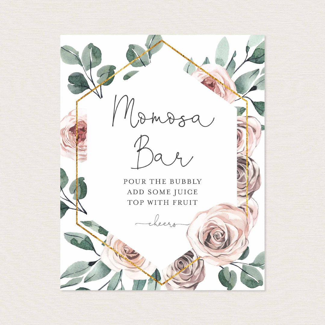 Boho Rose Baby Shower Mimosa Bar Sign Printable