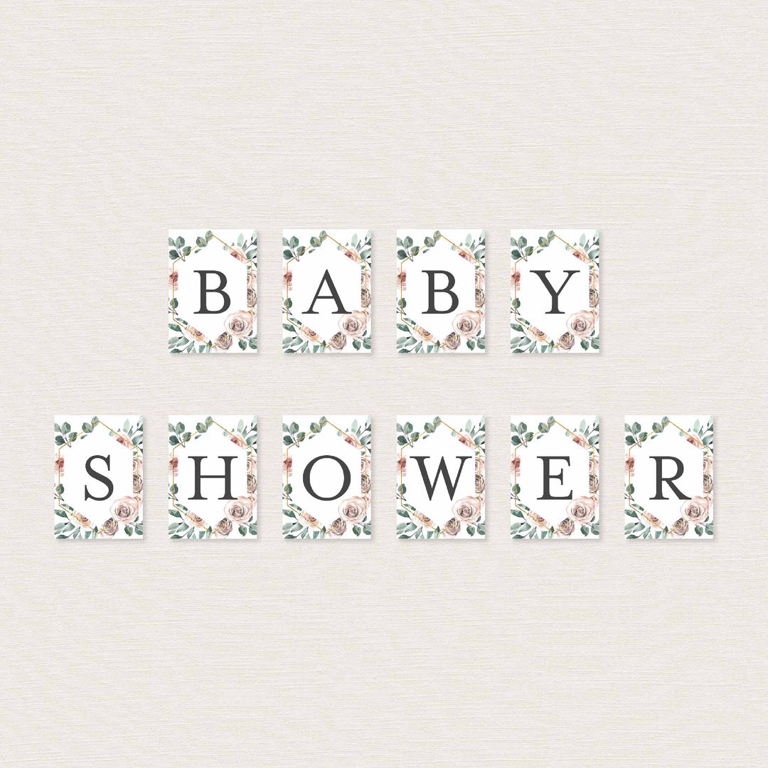 Boho Rose Baby Shower Party Banner Printable