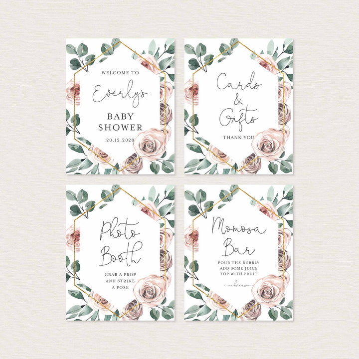 Boho Rose Baby Shower Table Signs Bundle Printable