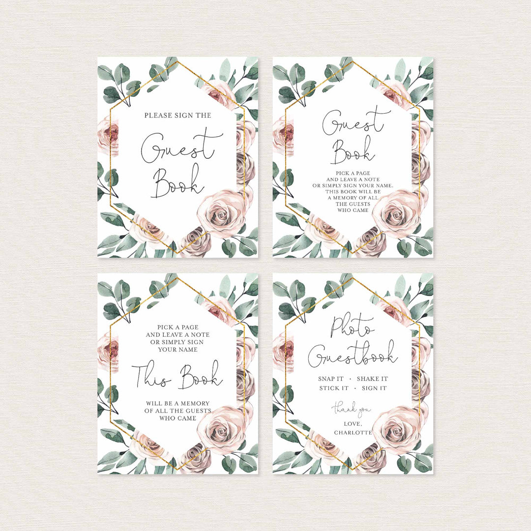 Boho Rose Baby Shower Table Signs Bundle Printable