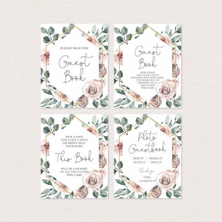 Boho Rose Baby Shower Table Signs Bundle Printable