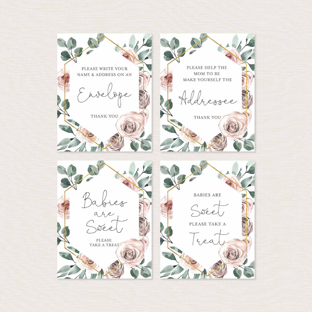 Boho Rose Baby Shower Table Signs Bundle Printable