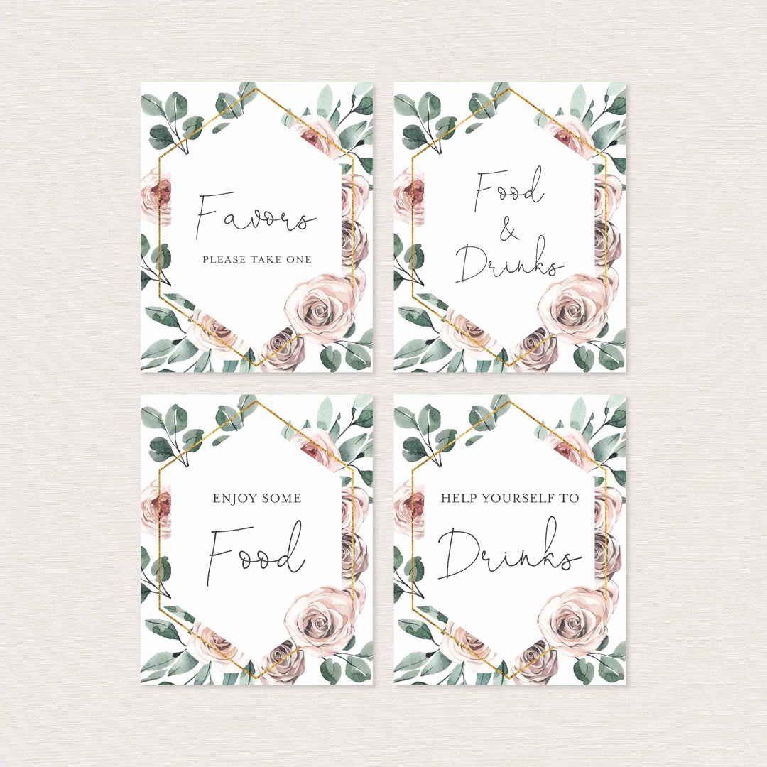 Boho Rose Baby Shower Table Signs Bundle Printable