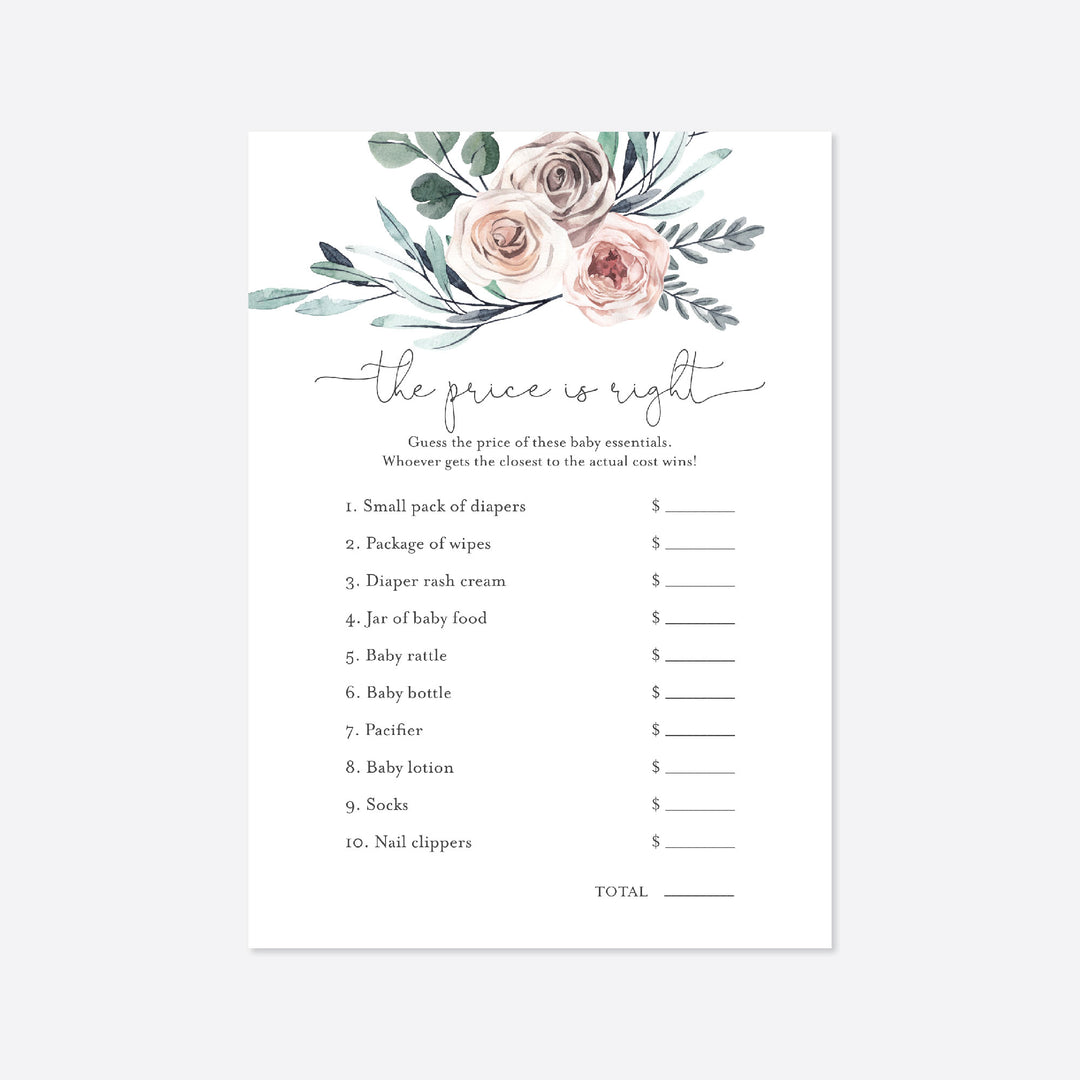 Boho Rose Baby Shower The Price Is Right Game Printable