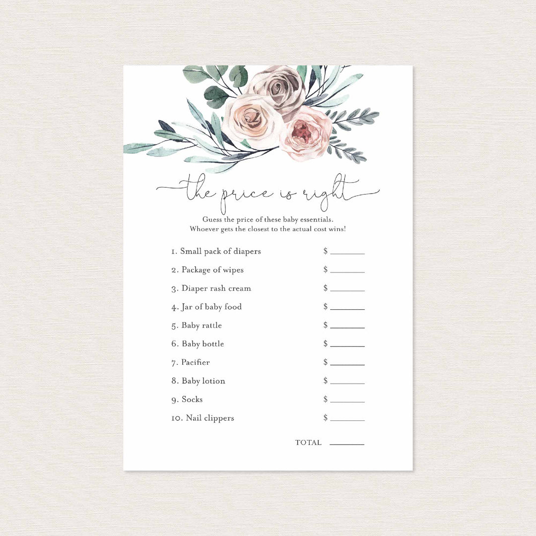 Boho Rose Baby Shower The Price Is Right Game Printable