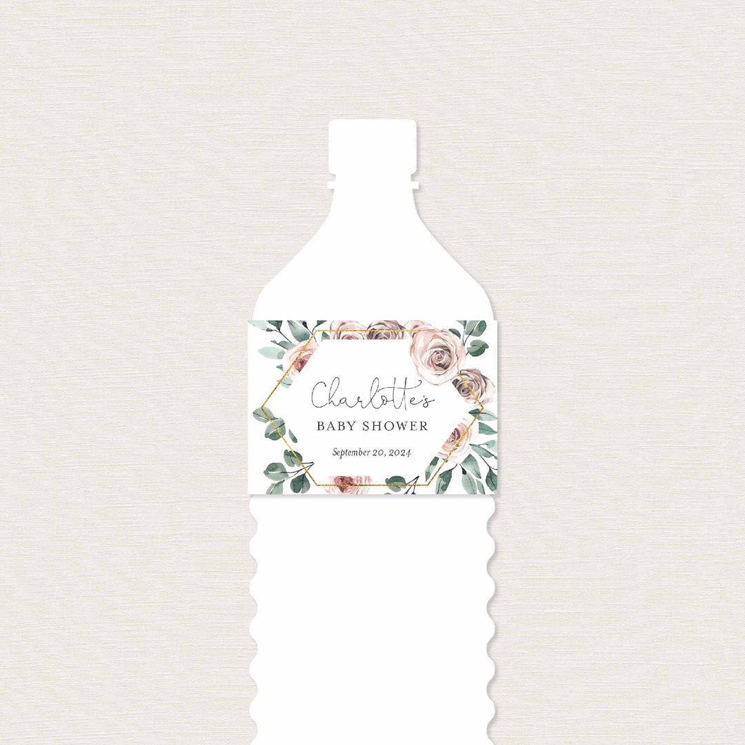 Boho Rose Baby Shower Water Bottle Label Printable