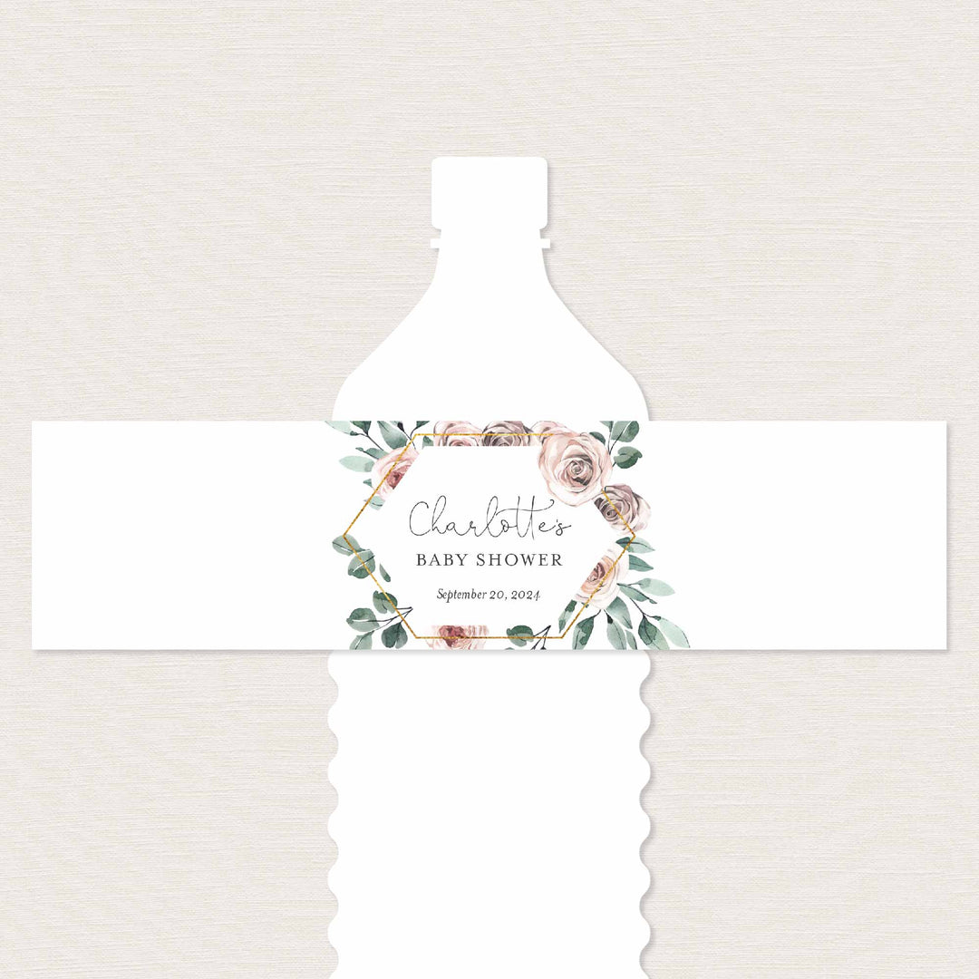 Boho Rose Baby Shower Water Bottle Label Printable