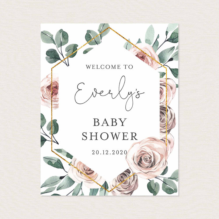 Boho Rose Baby Shower Welcome Sign Printable