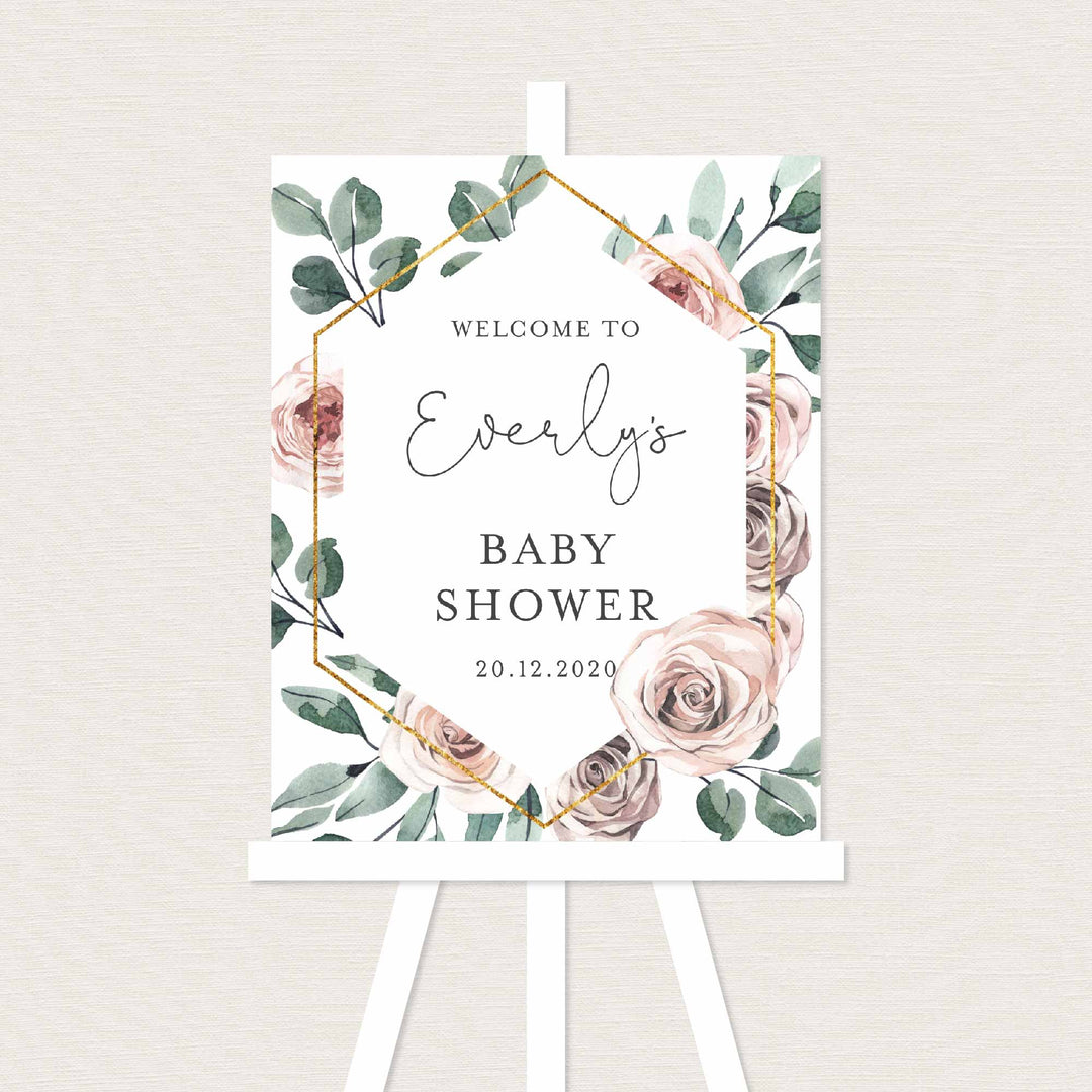 Boho Rose Baby Shower Welcome Sign Printable