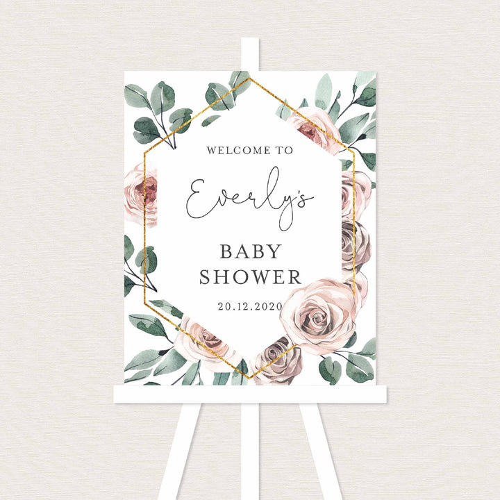 Boho Rose Baby Shower Welcome Sign Printable