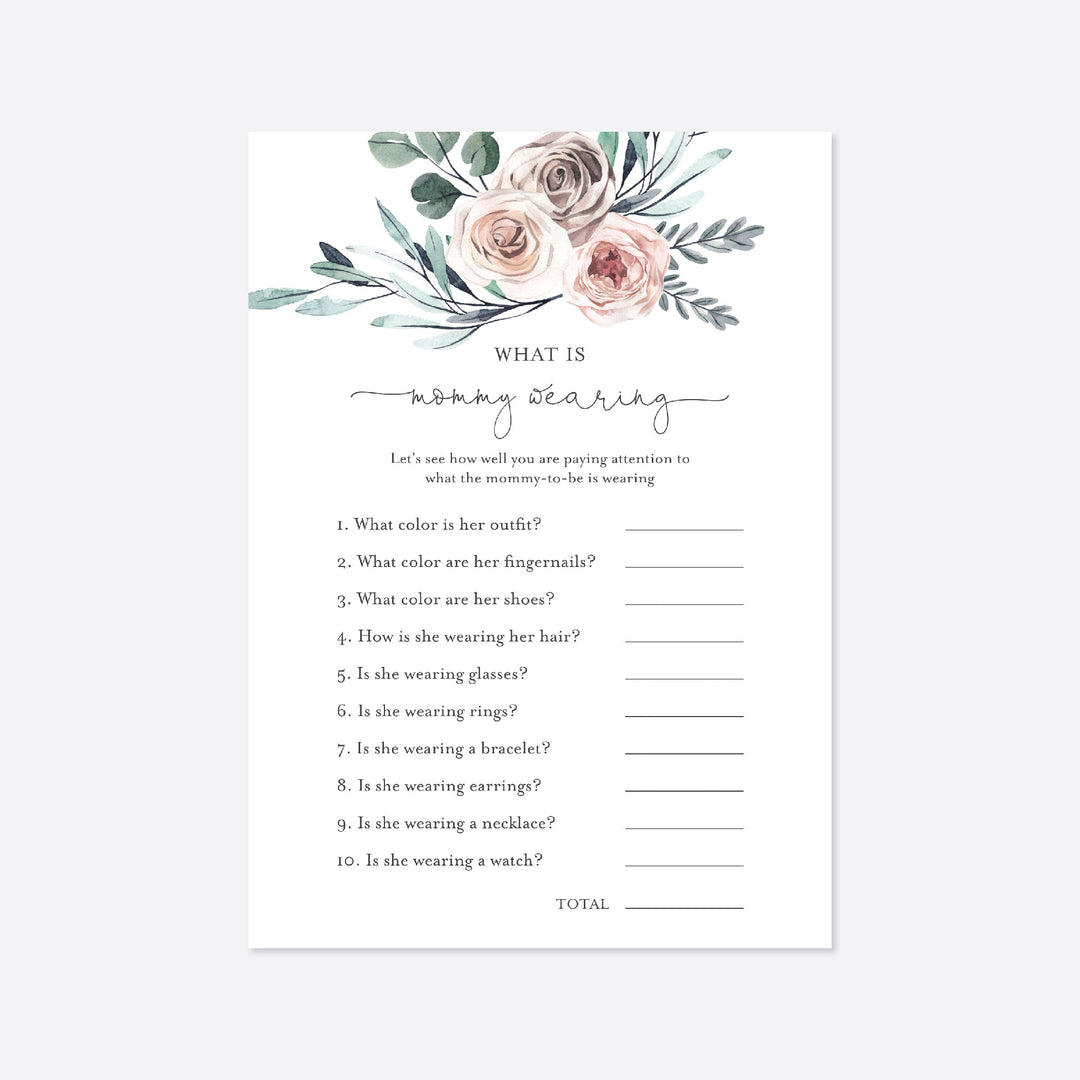 Boho Rose Baby Shower What Is Mummy Wearing Game Printable