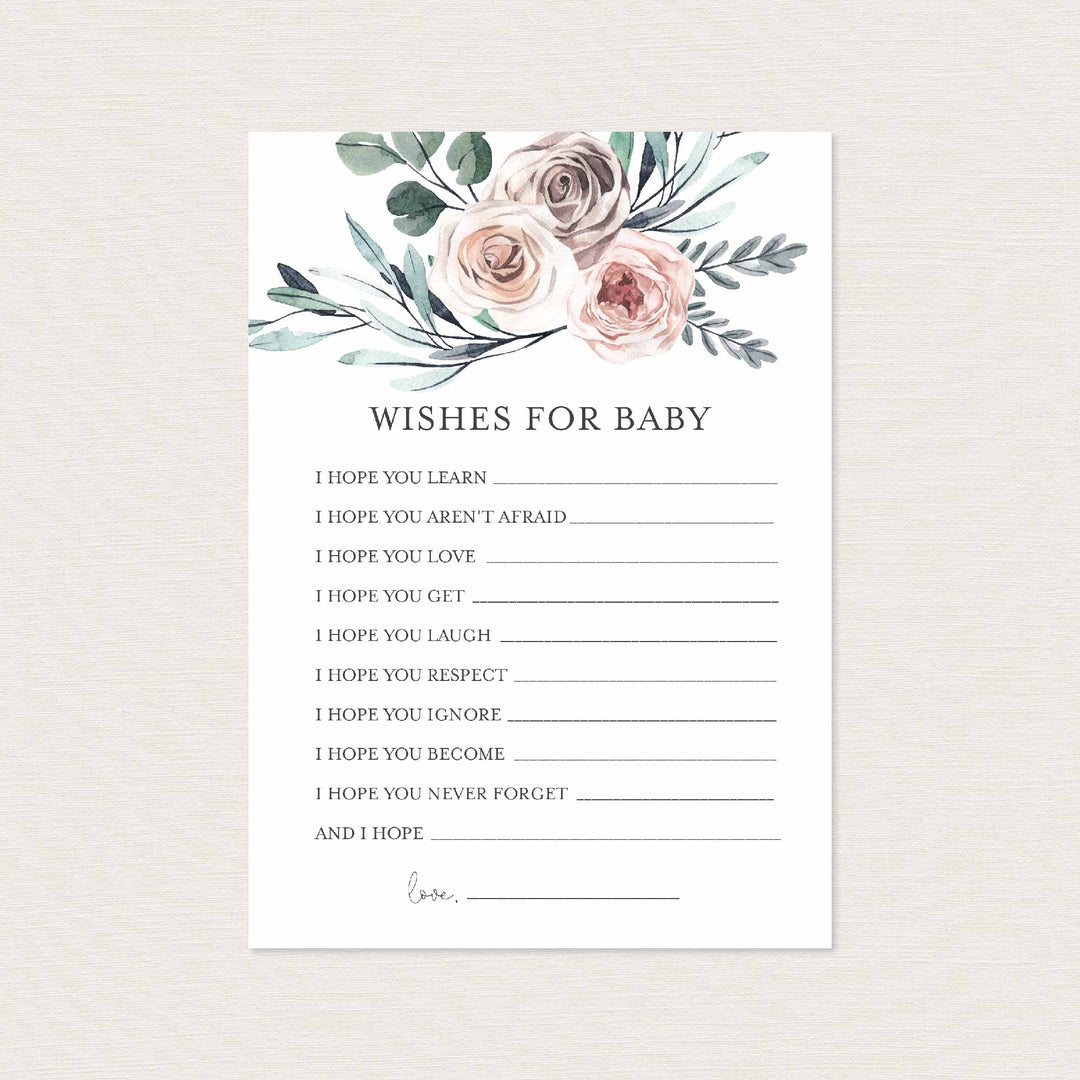 Boho Rose Baby Shower Wishes For Baby Printable