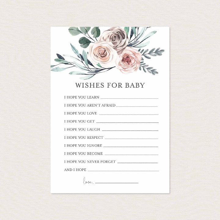 Boho Rose Baby Shower Wishes For Baby Printable