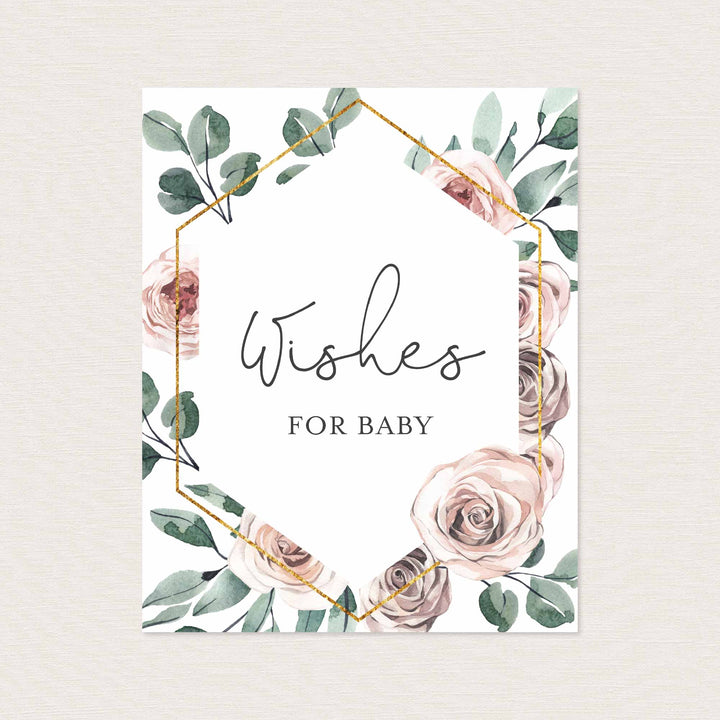 Boho Rose Baby Shower Wishes For Baby Printable