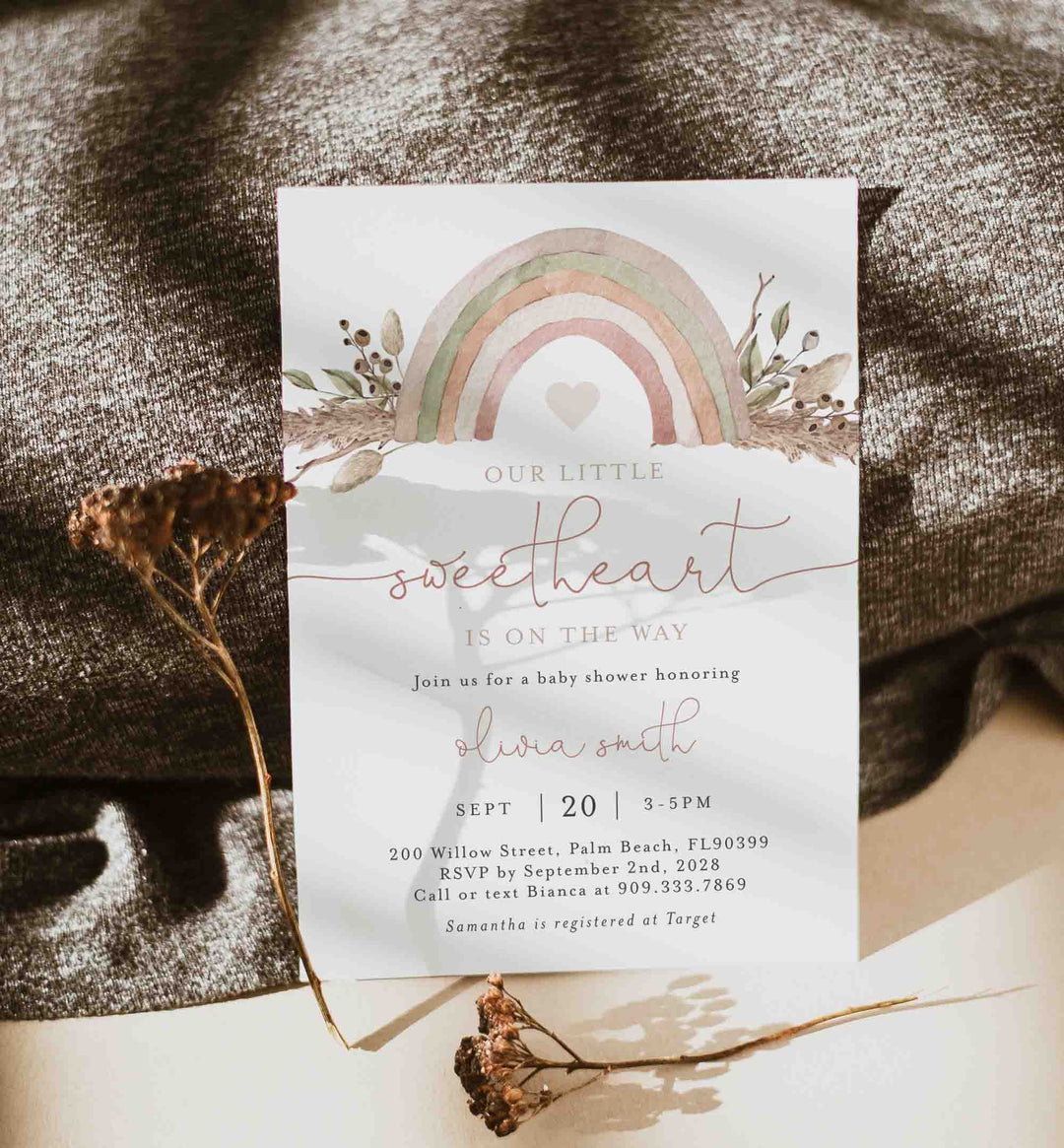 Boho Rainbow Baby Shower Invitation Printable