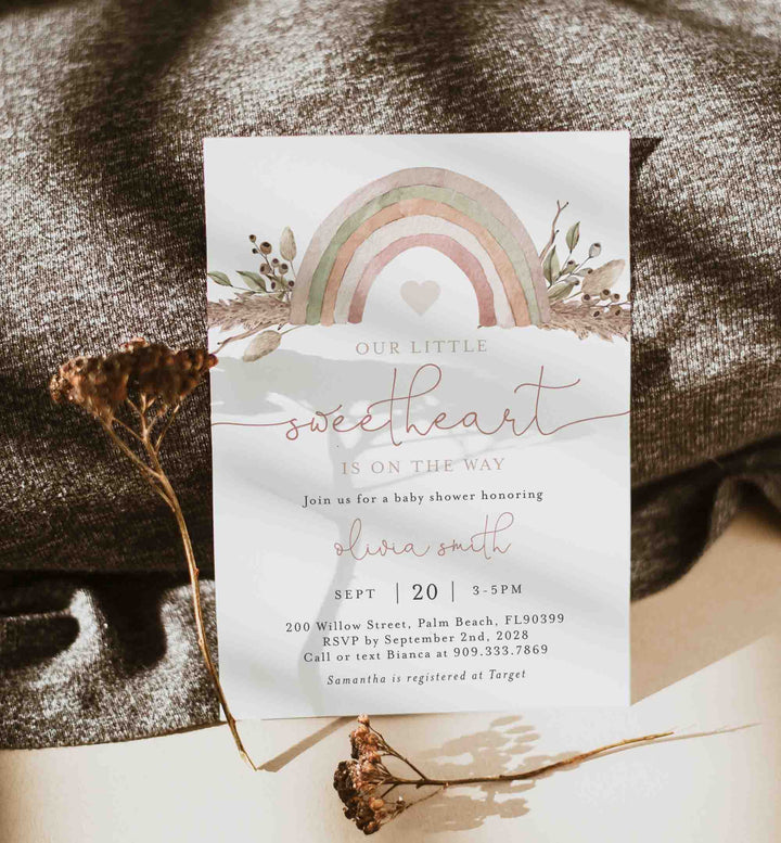 Boho Rainbow Baby Shower Invitation Printable