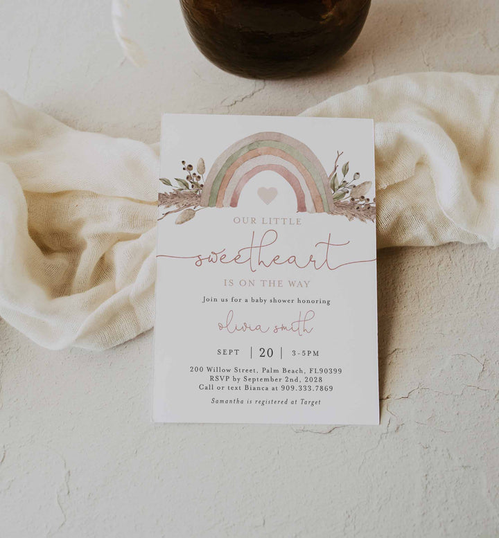 Boho Rainbow Baby Shower Invitation Printable