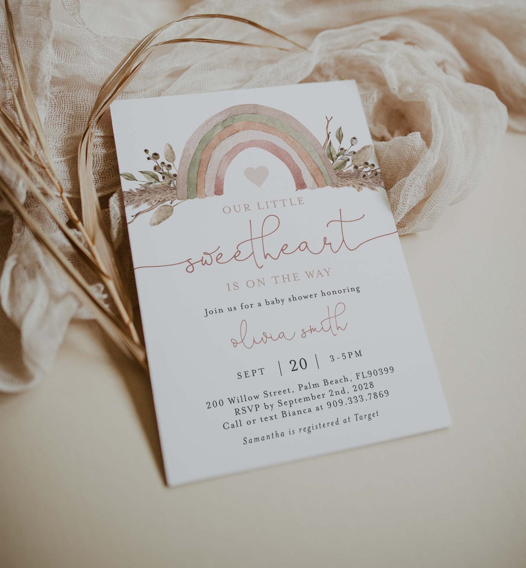 Boho Rainbow Baby Shower Invitation Printable